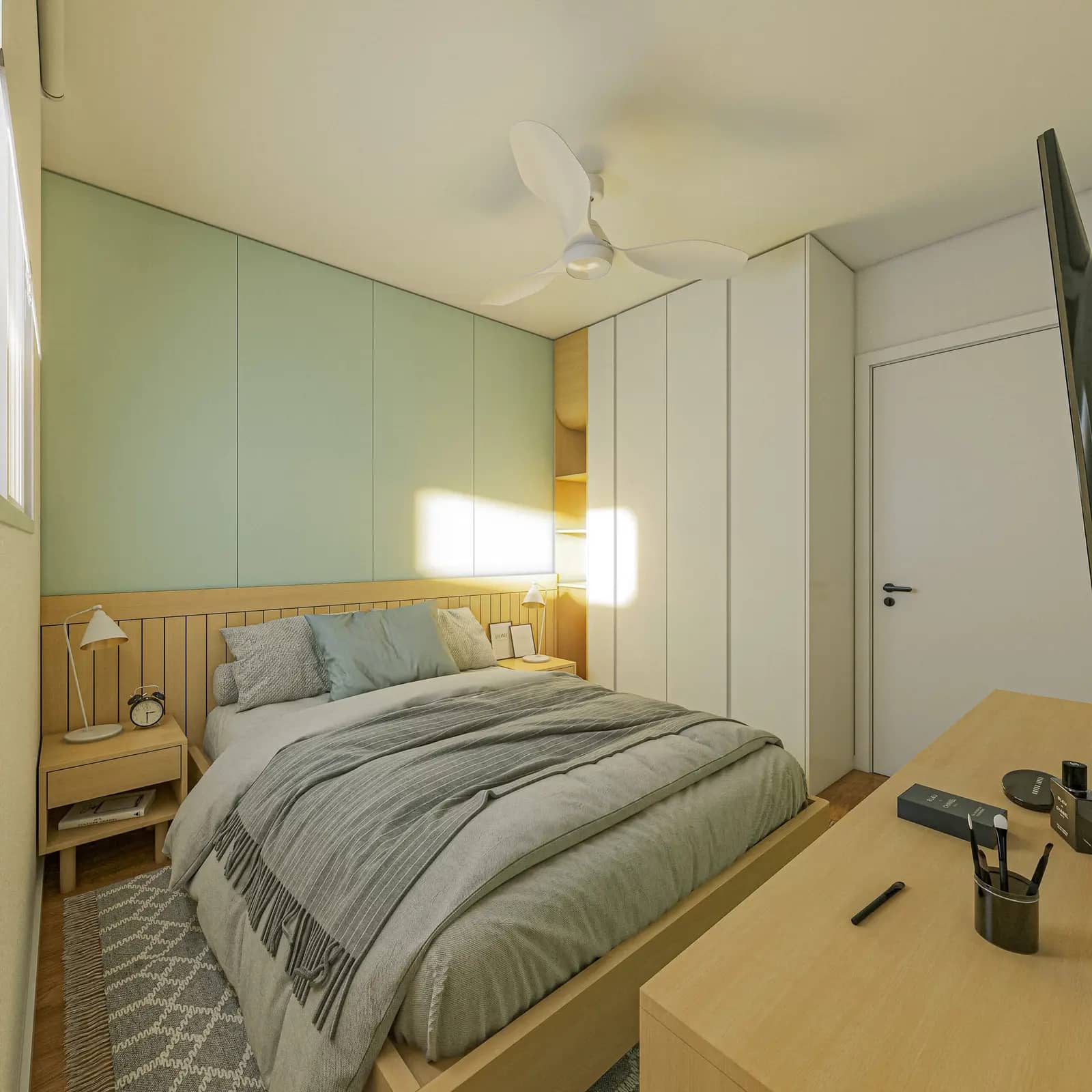 Dormitório de casal do apartamento decorado