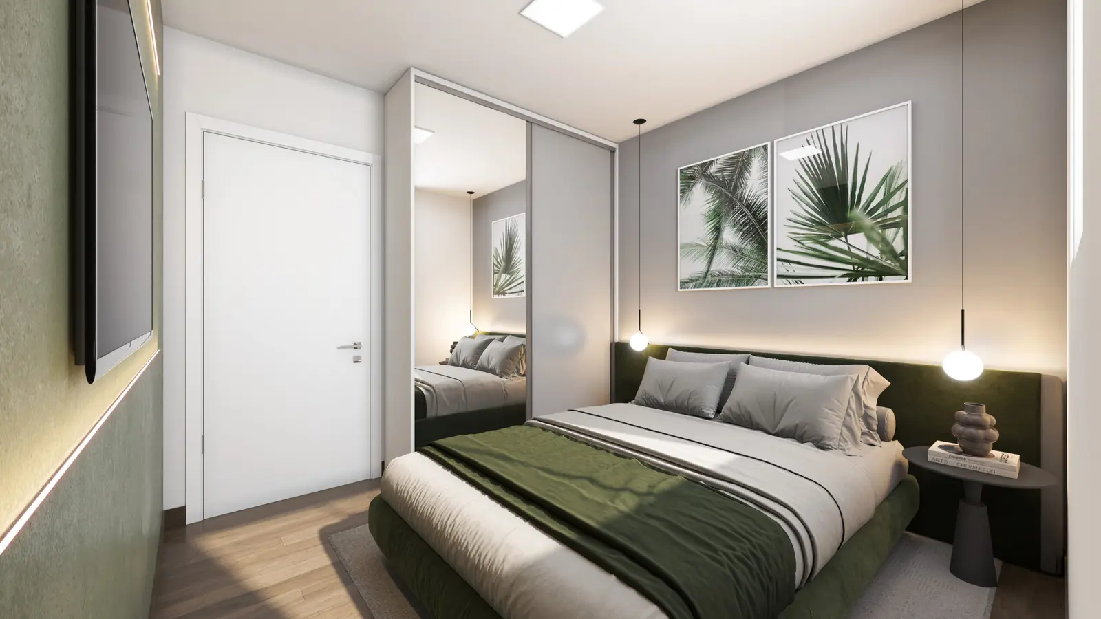 Dormitório de casal do apartamento decorado
