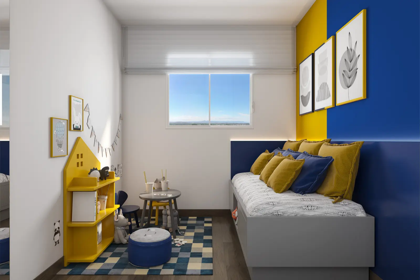 Dormitório do apartamento decorado