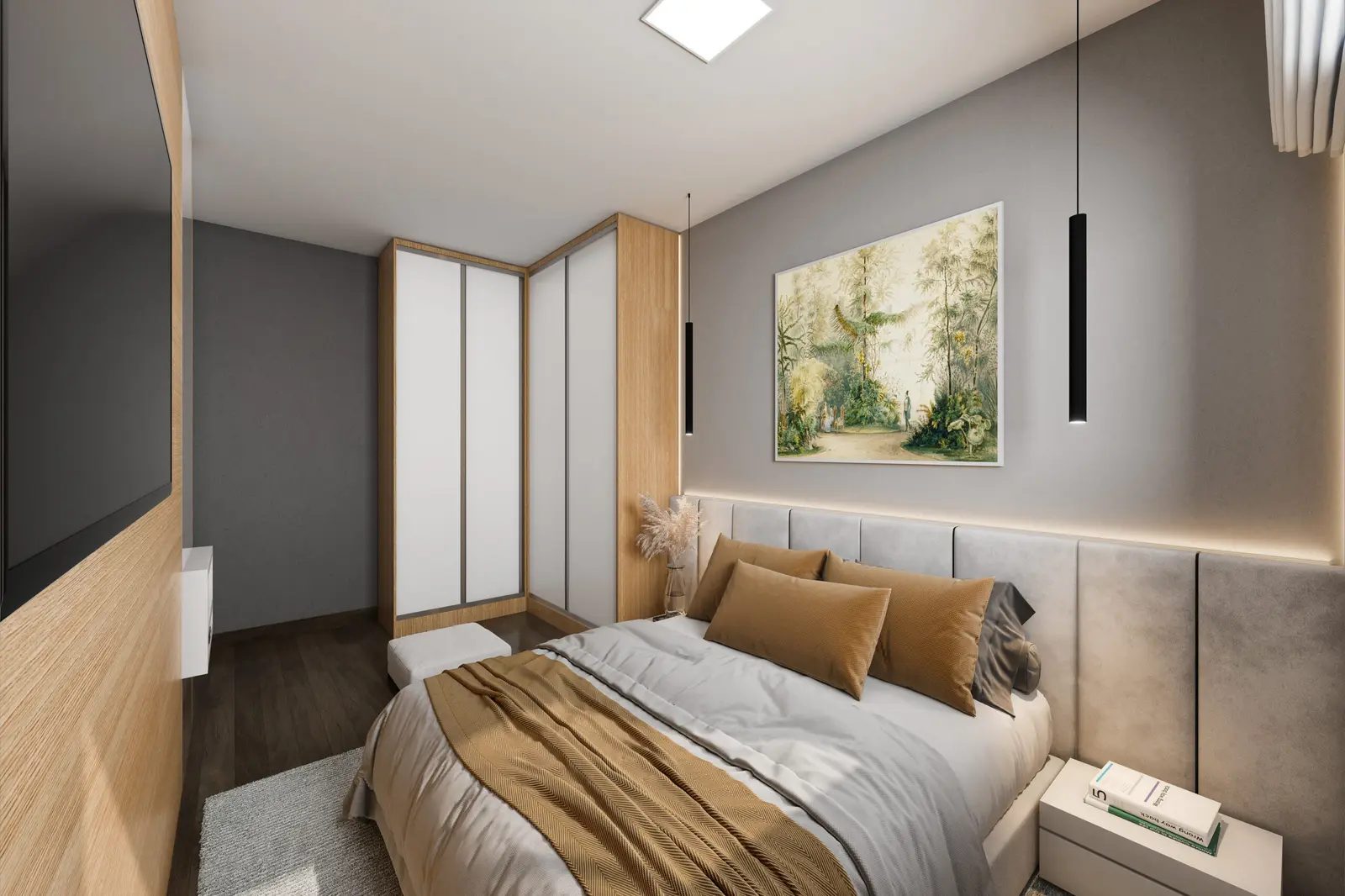 Dormitório de casal do apartamento decorado