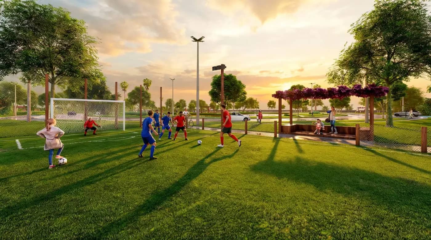 Campo de futebol ao pôr do sol (imagem ilustrativa do projeto)