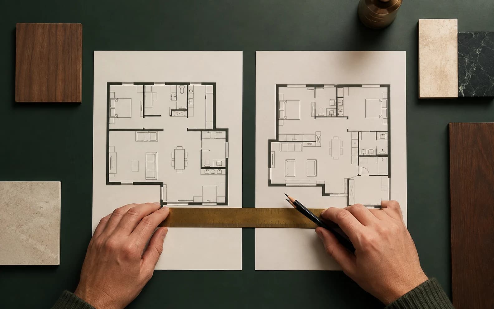Duas plantas de apartamentos sendo comparadas lado a lado.