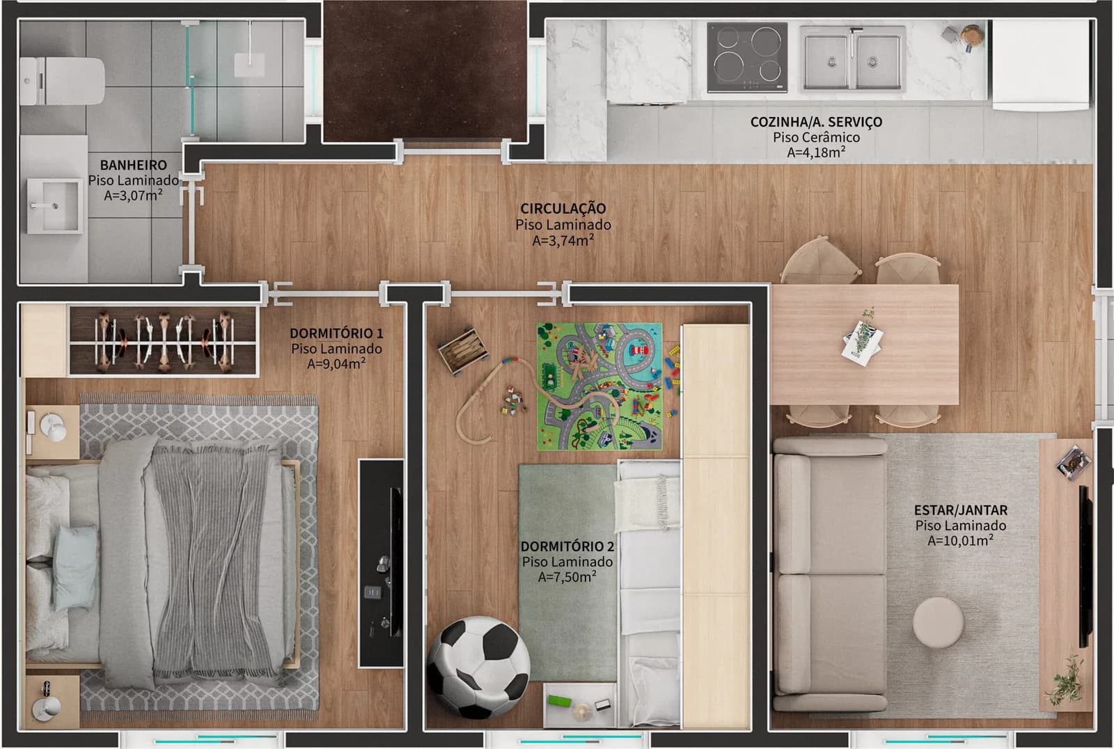 Planta do apartamento de 2 dormitórios, opção espelhada