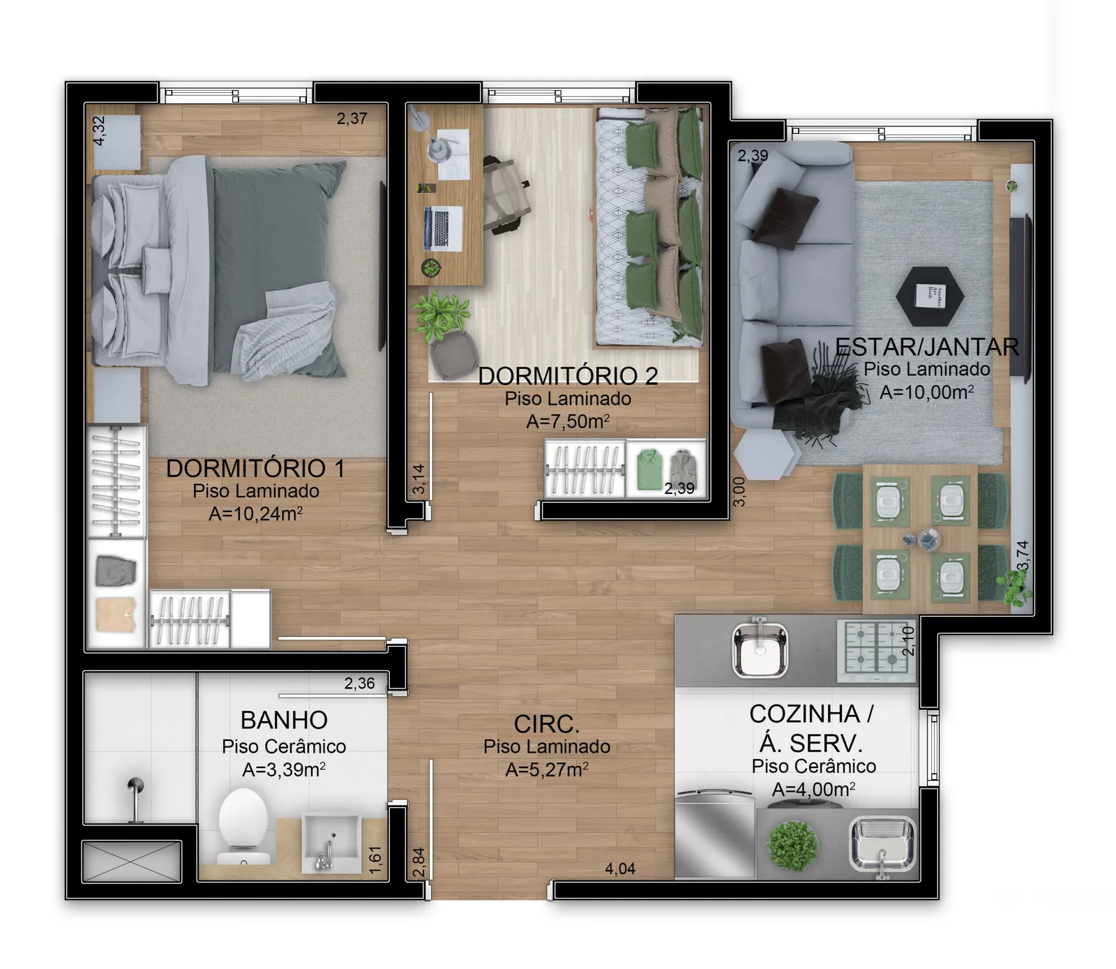 Planta do apartamento de 2 dormitórios