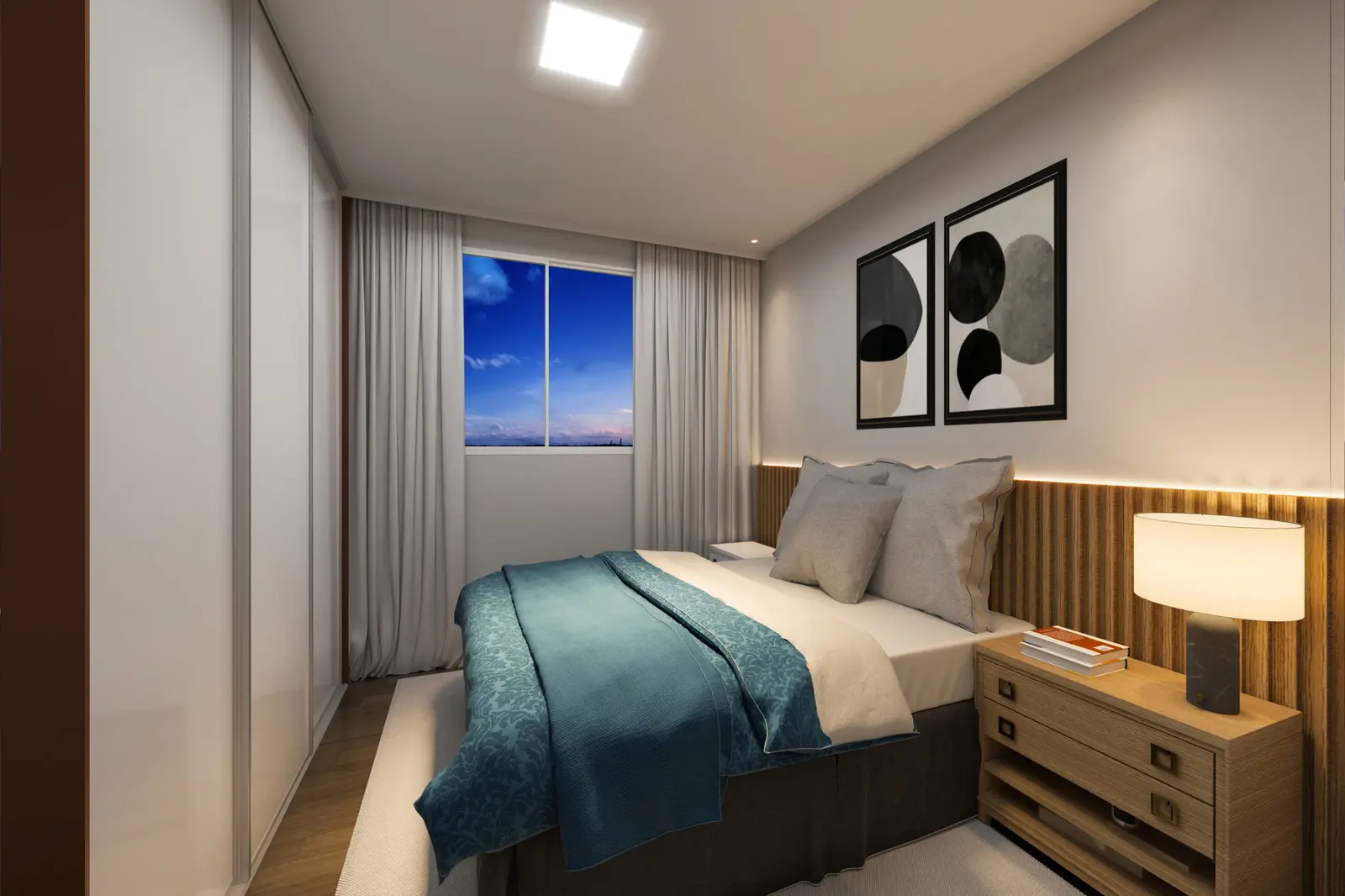 Dormitório de casal do apartamento decorado