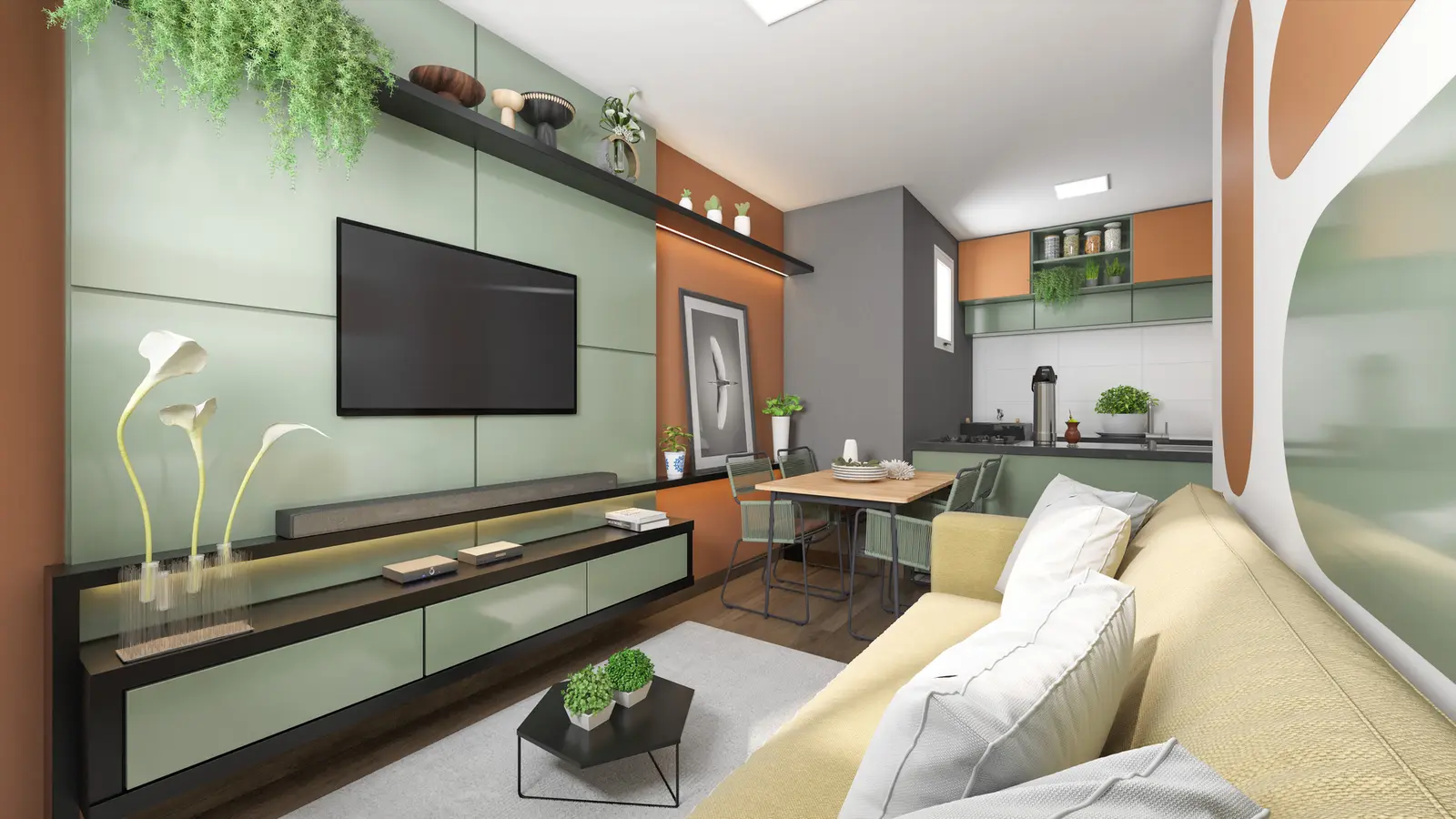Sala de estar do apartamento decorado