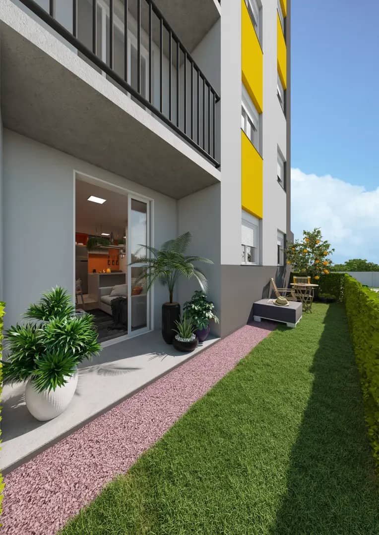 Pátio privativo do apartamento térreo