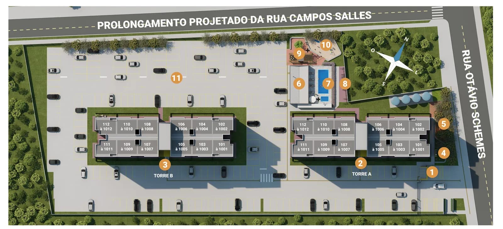 Implantação do condomínio Residencial San Diego