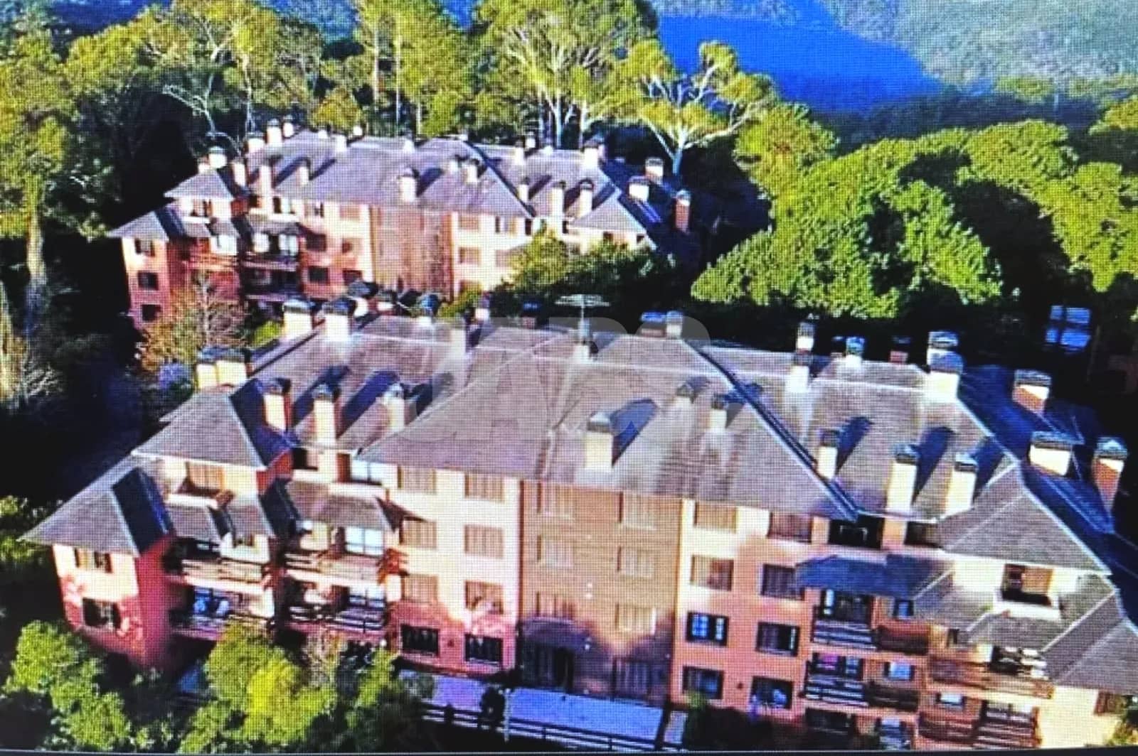 Vista aérea do condomínio Knorrville cercado de mata em Gramado