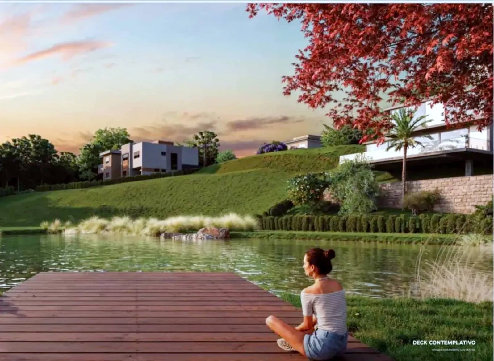 Deck contemplativo junto ao lago do loteamento (projeto)