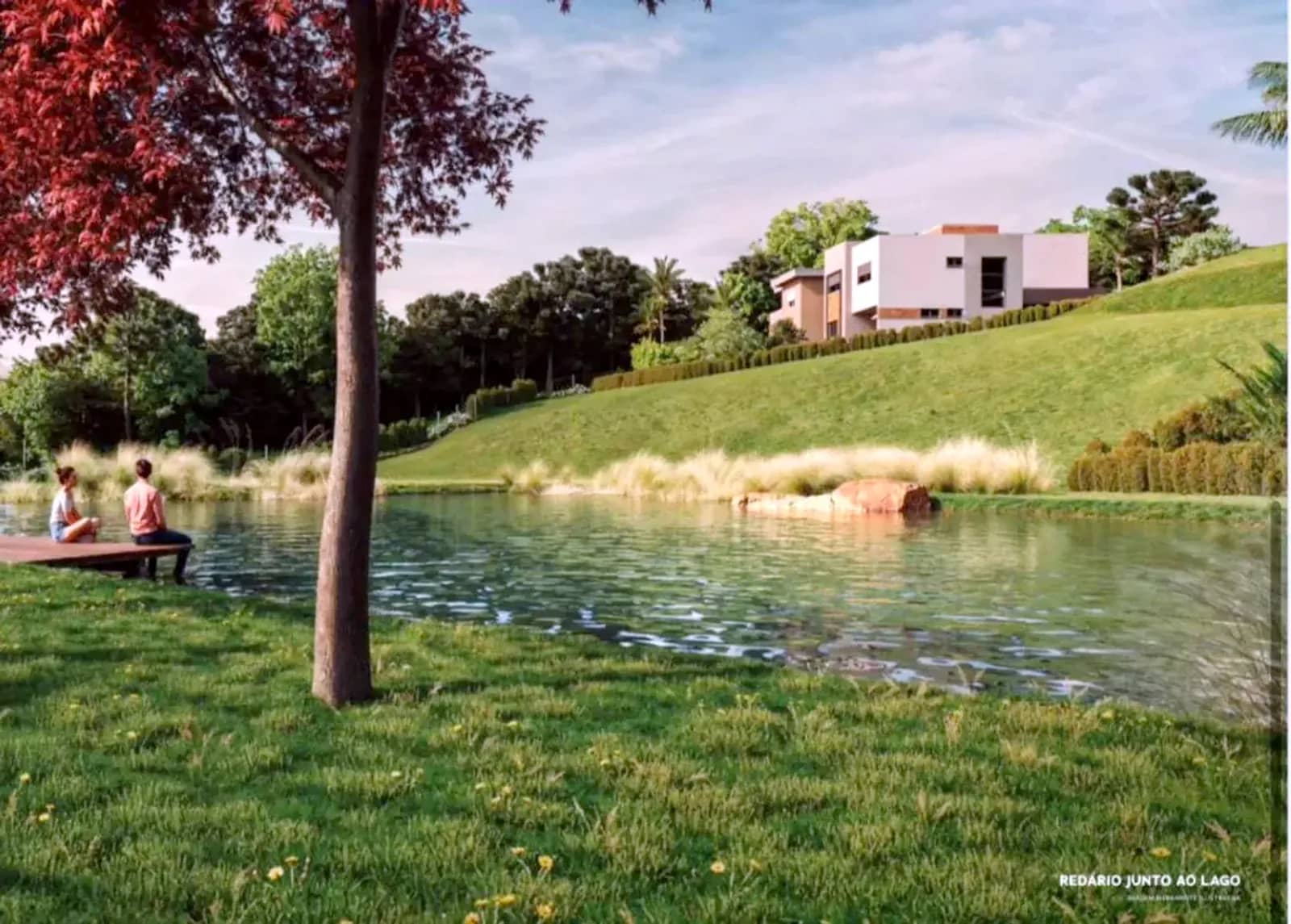 Gramado e lago do loteamento (projeto)