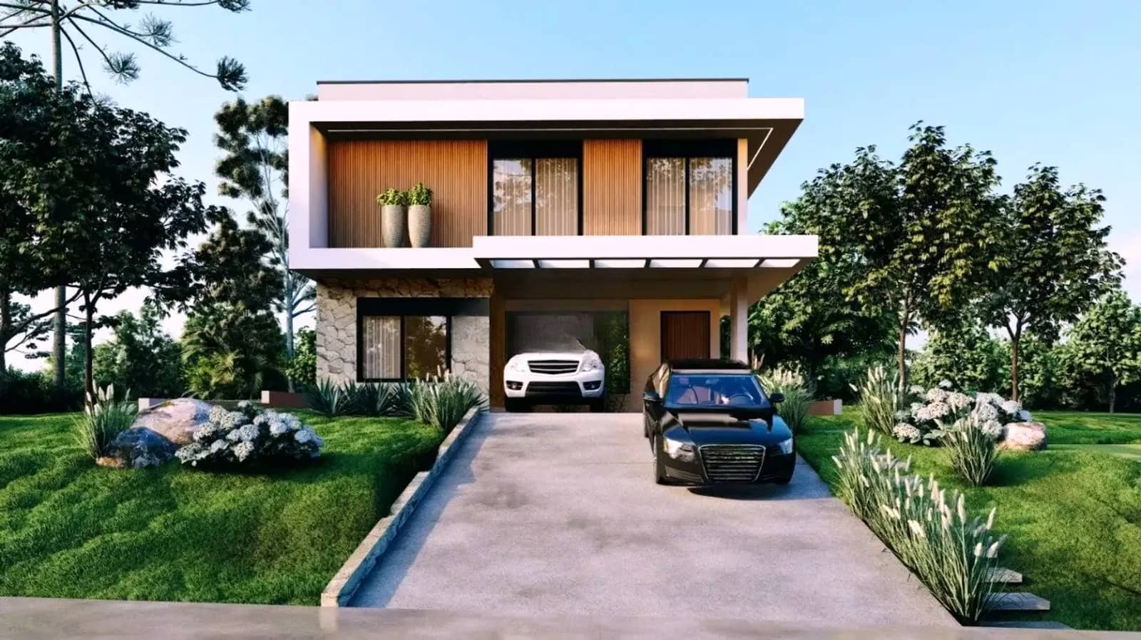 Fachada com garagem (imagem ilustrativa)