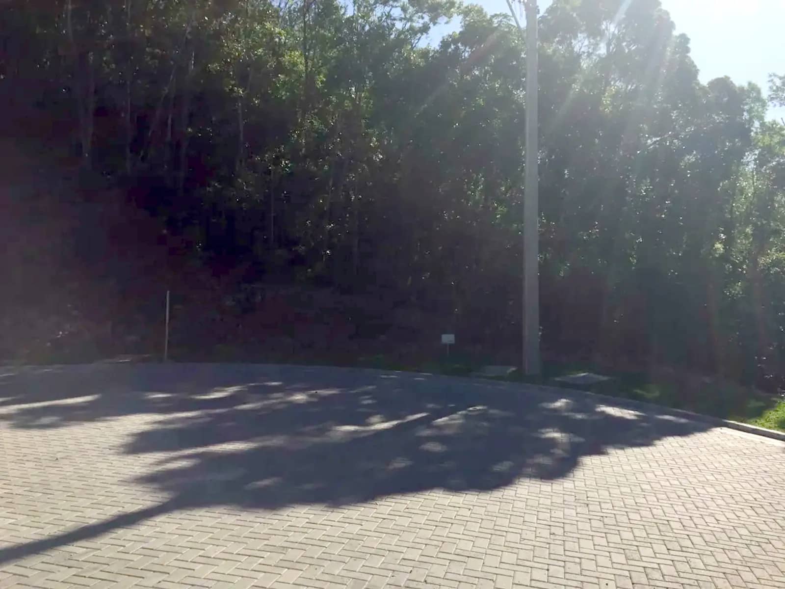 Trecho sombreado da rua em frente ao lote