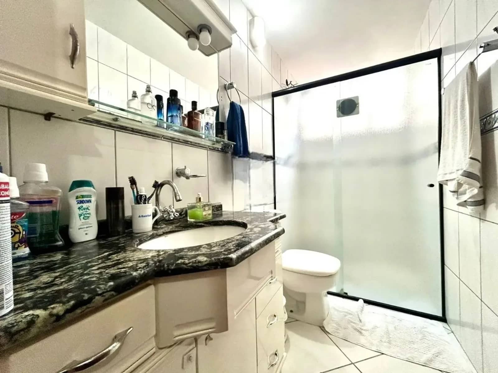Banheiro social com box de vidro
