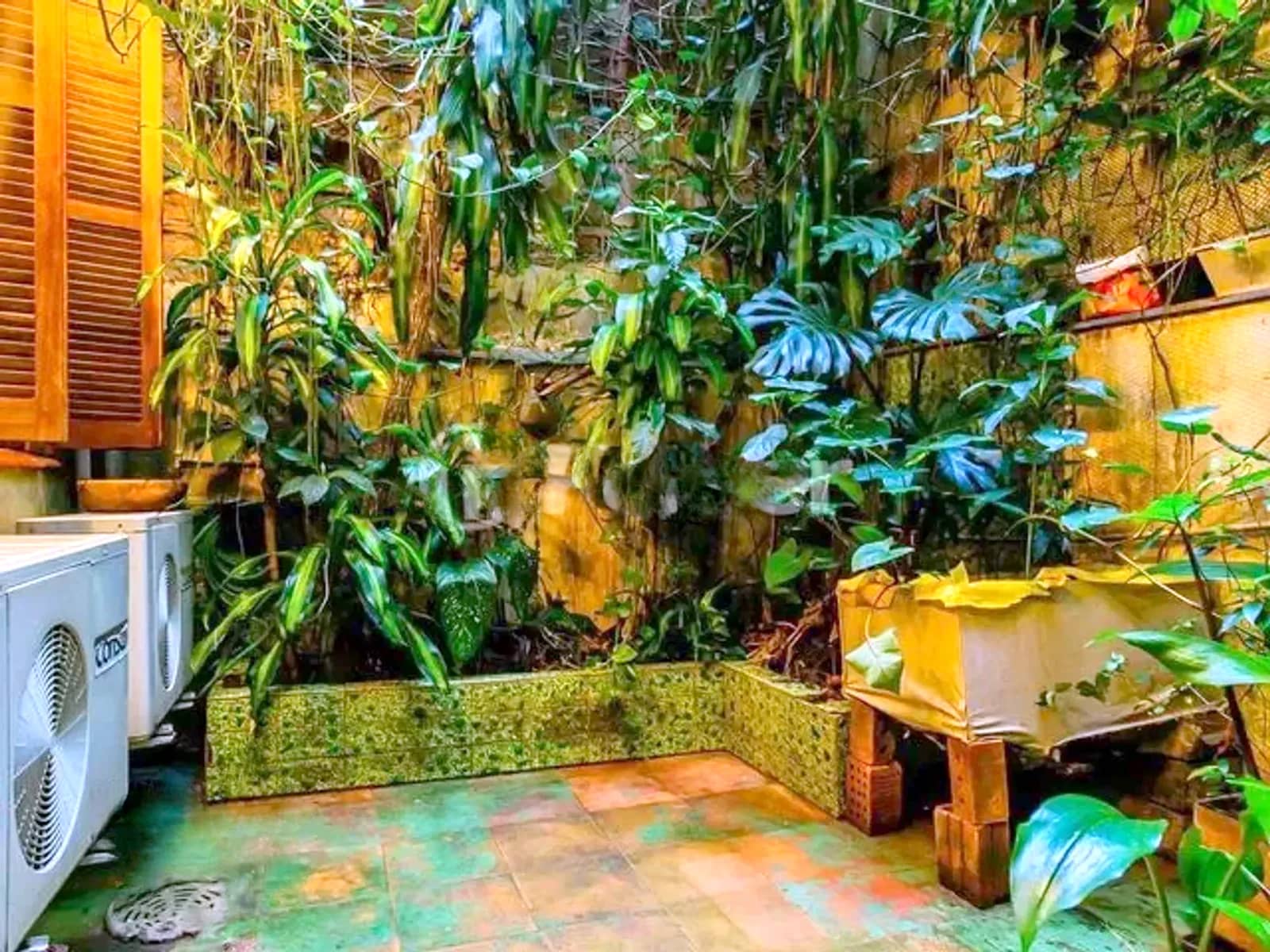 Terraço privativo com jardim de plantas tropicais