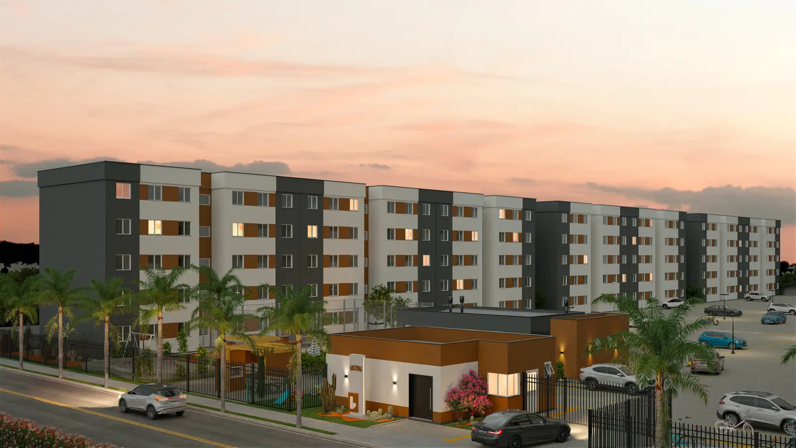 Blocos do Residencial Arizona ao entardecer